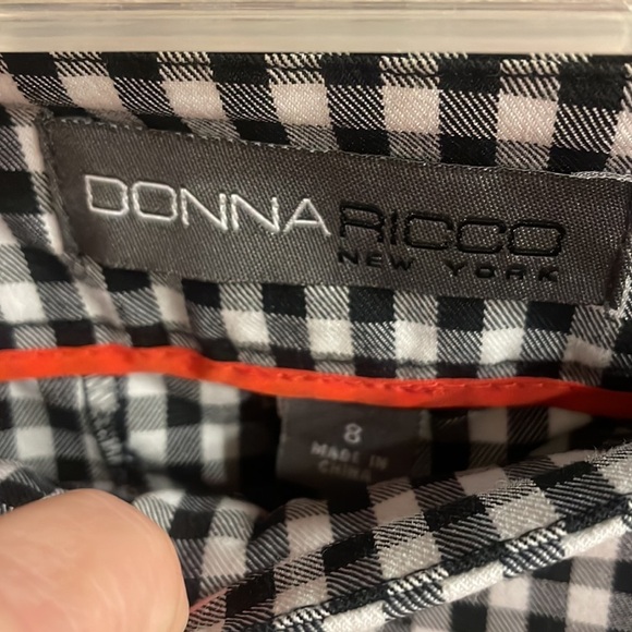 Donna Ricco GINGHAM checker Ponte black white ankle pants crop zipped stretch 8 - Picture 3 of 12